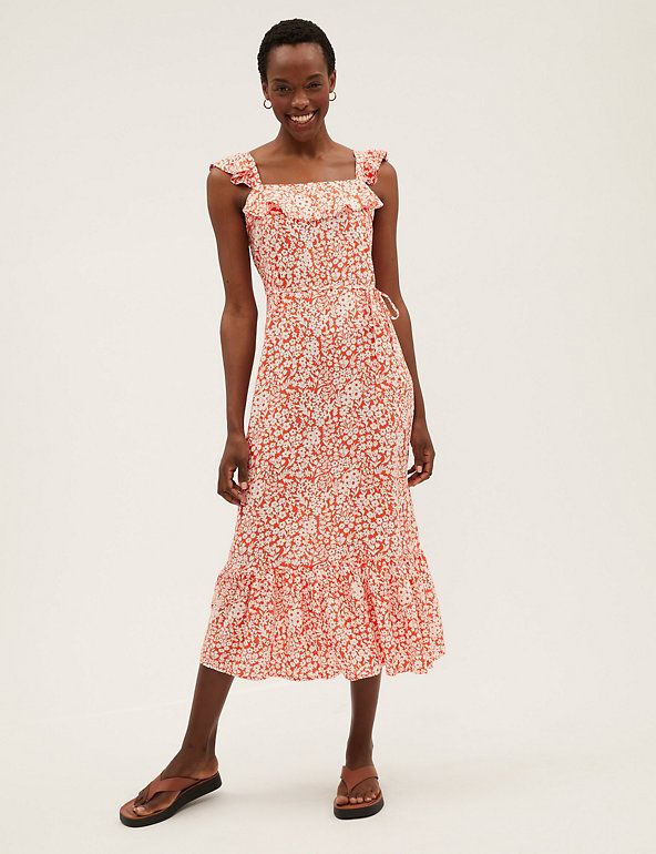 M&s floral midi on sale dress