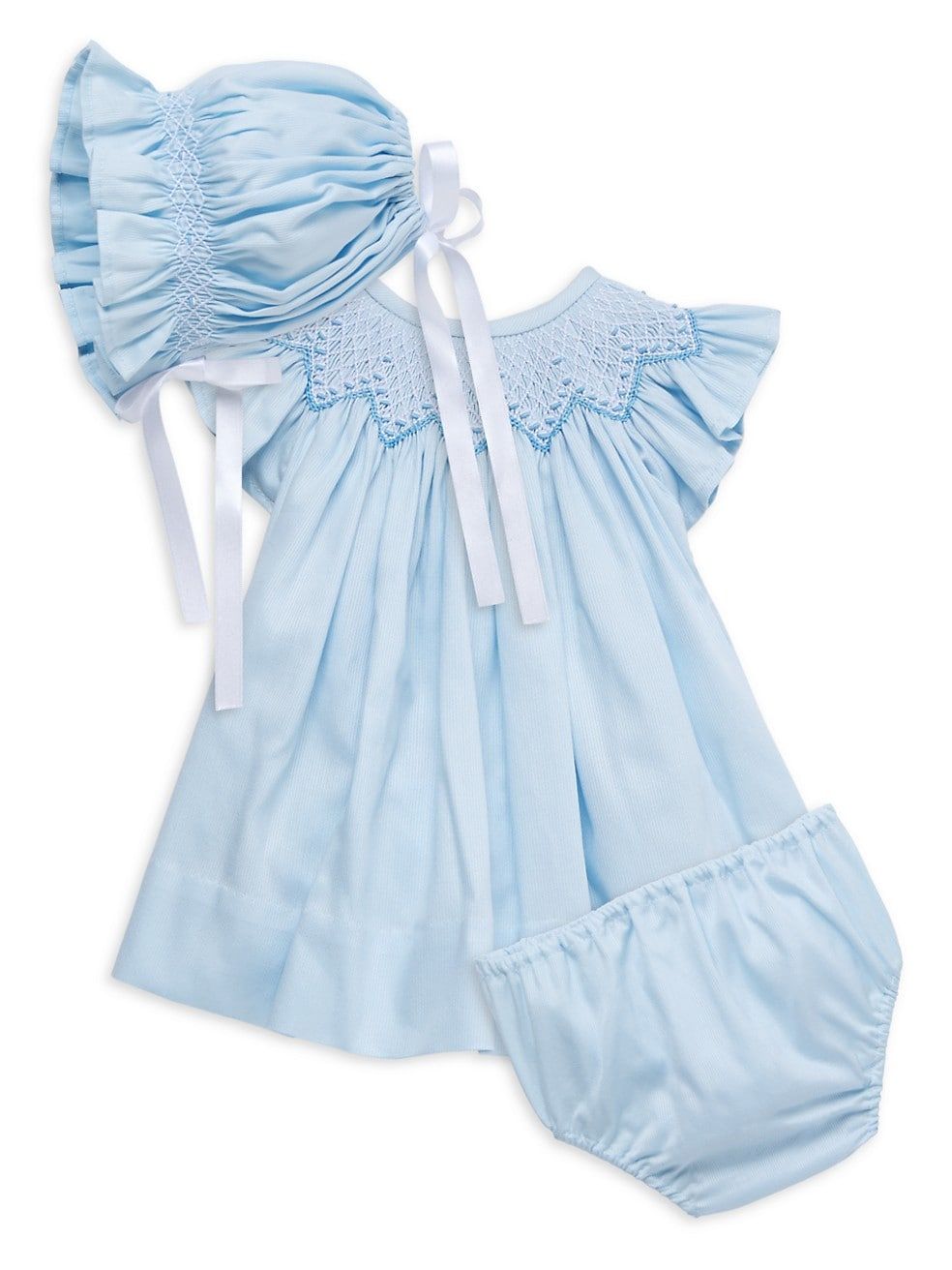 Baby Girl's Bishop Pique Dress, Bonnet & Diaper Cover Set