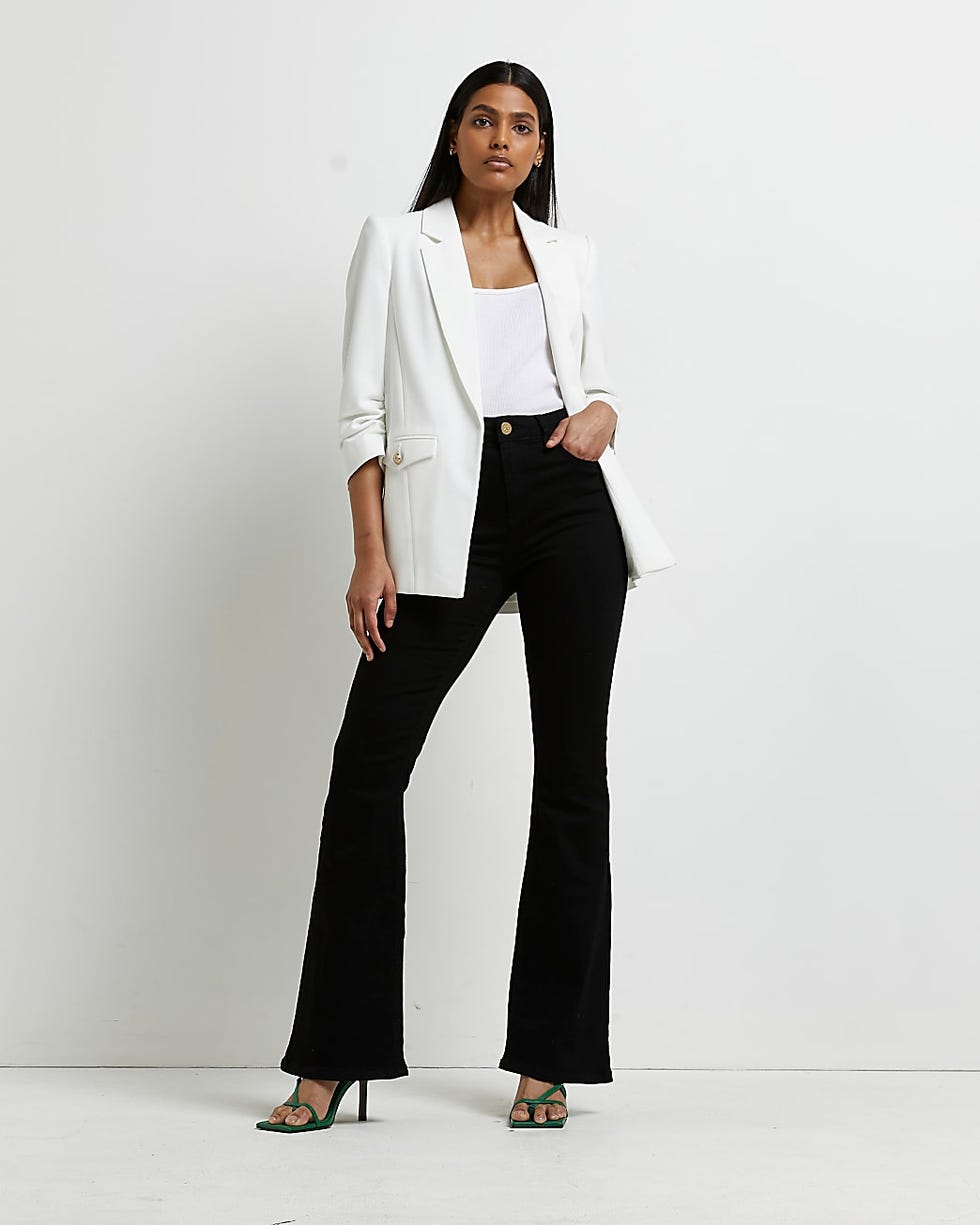 White ruched sleeve blazer