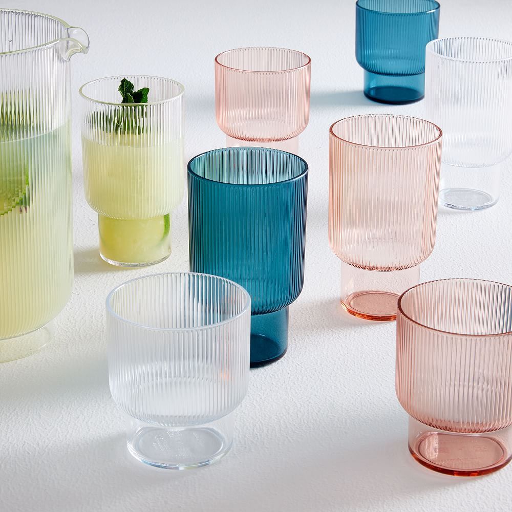 Fluted Acrylic Drinking Highball Glasses (Set of 16)