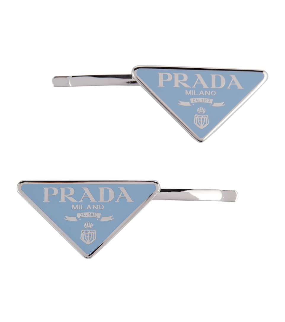 Prada Triangle Logo Crystal Hair Pins