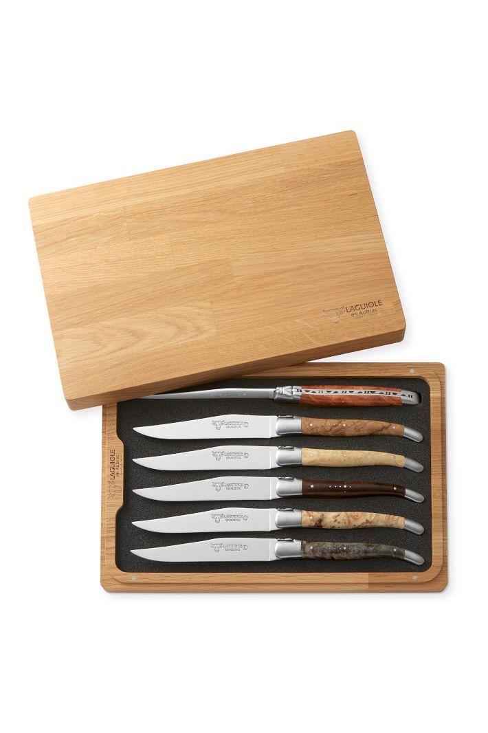 Mixed Wood Steak Knife Set, Set of 6