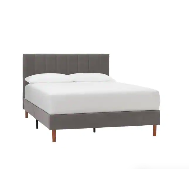 Warrenton Charcoal Gray Upholstered Queen Bed with Channel Tufting