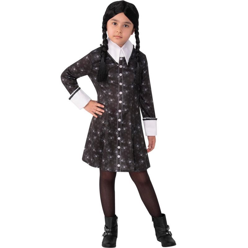 Wednesday Addams Costume Girls Peter Pan Collar Dress Short Sleeve