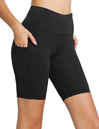 Promover High Waist Biker Yoga Shorts for Women with Pockets Workout Running Compression Shorts 5/8 Tummy Control 