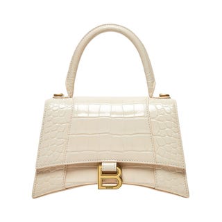 Hourglass Crocodile Embossed Handbag in Beige