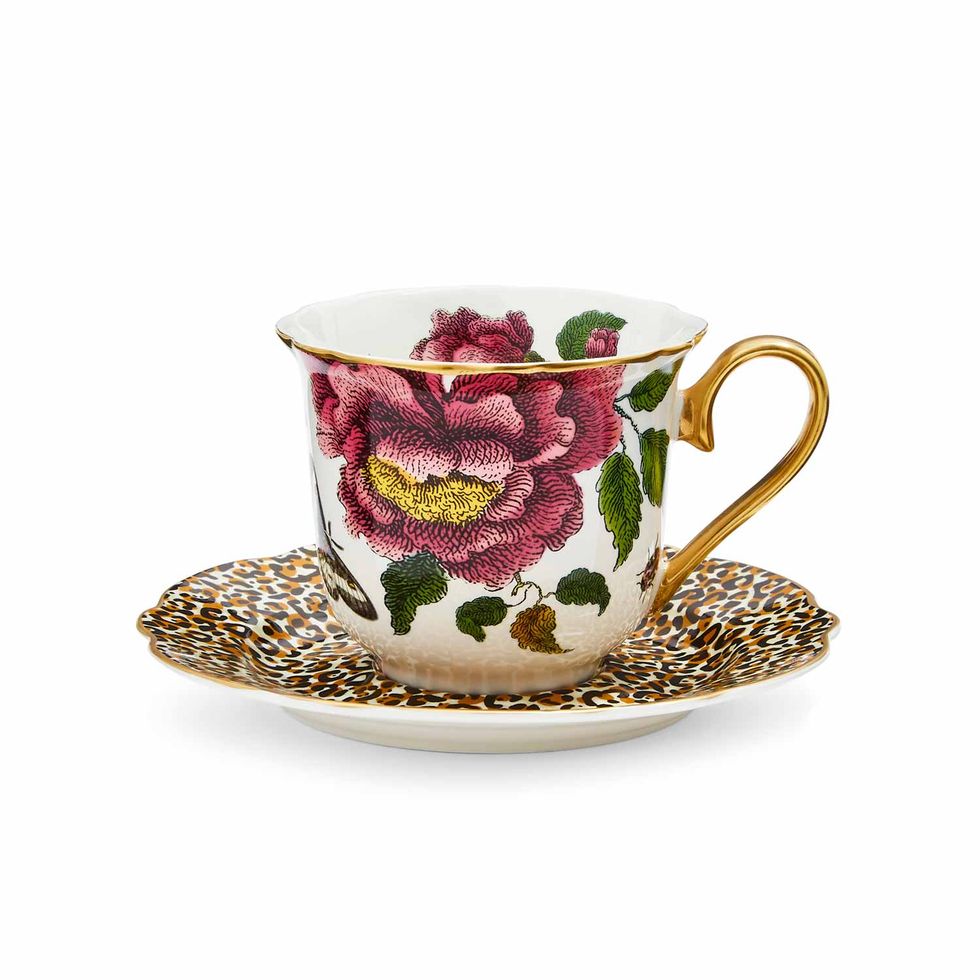 Leopard Teacup and Saucer in White/Leopard