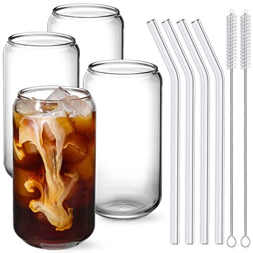  fullstar Glass Cups with Lids and Straws - Drinking