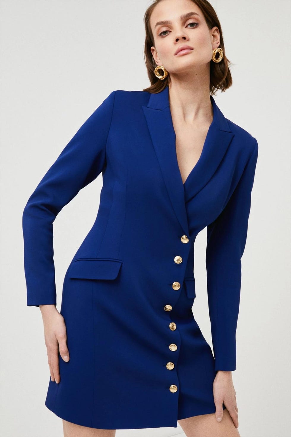 Compact Stretch Viscose Button Tux Dress