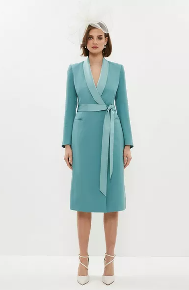 Tuxedo Tie Waist Midi Dress