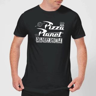 Camiseta Pizza Planet en blanco y negro