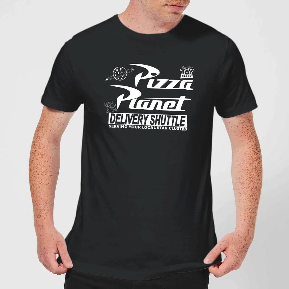 Pizza Planet T-shirt in black and white