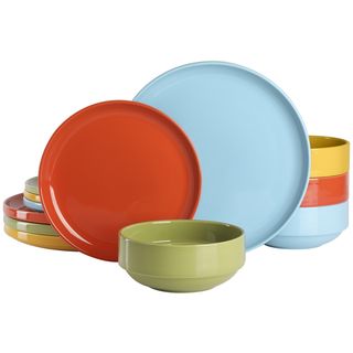 12 piece stackable stoneware dinnerware set in assorted colors 