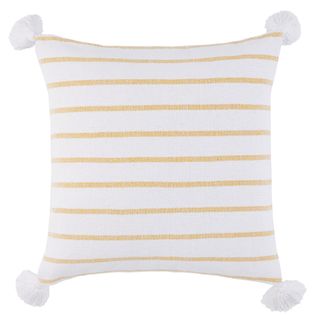 Striped woven tassel cushion
