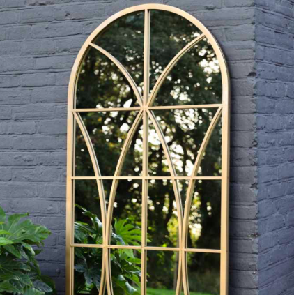 Gold Detailed Window Pane Indoor/Outdoor Mirror