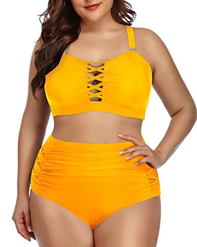 PMUYBHF Female Womens Swimsuits Plus Size Tankini Swimsuits for Women Two  Piece Bathing Suits Tummy Control Long Torso Tank Tops with Boyshorts  Yellow