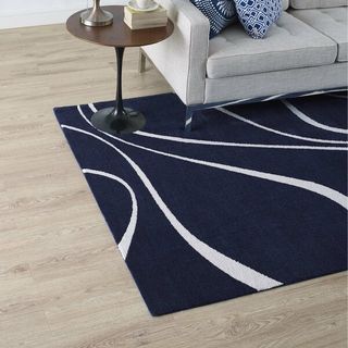 Navy and White Abstract Rug 