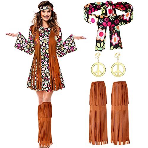 Adult 60s 70s Hippie Groovy Flower Child Bell Bottom Denim Peace Pants  Costume 