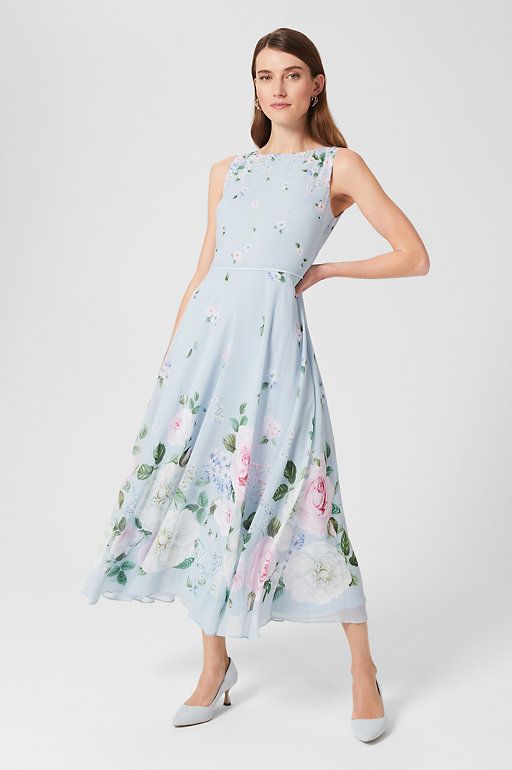Carly Floral Round Neck Midi Waisted Dress