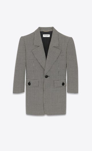 Single-Breasted Tailored Dress in Checked Wool