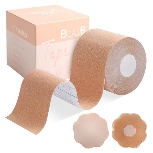 Creamify Boob Tape 2 Pack Boobytape for Breast Lift，Breast Lift Tape for  Large Breasts with 2 Reusable & Silicone Nipple Covers,Adhesive Bra Achieve
