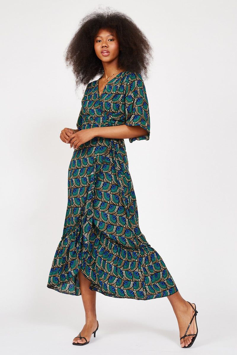 African Peacock Maxi Wrap Dress