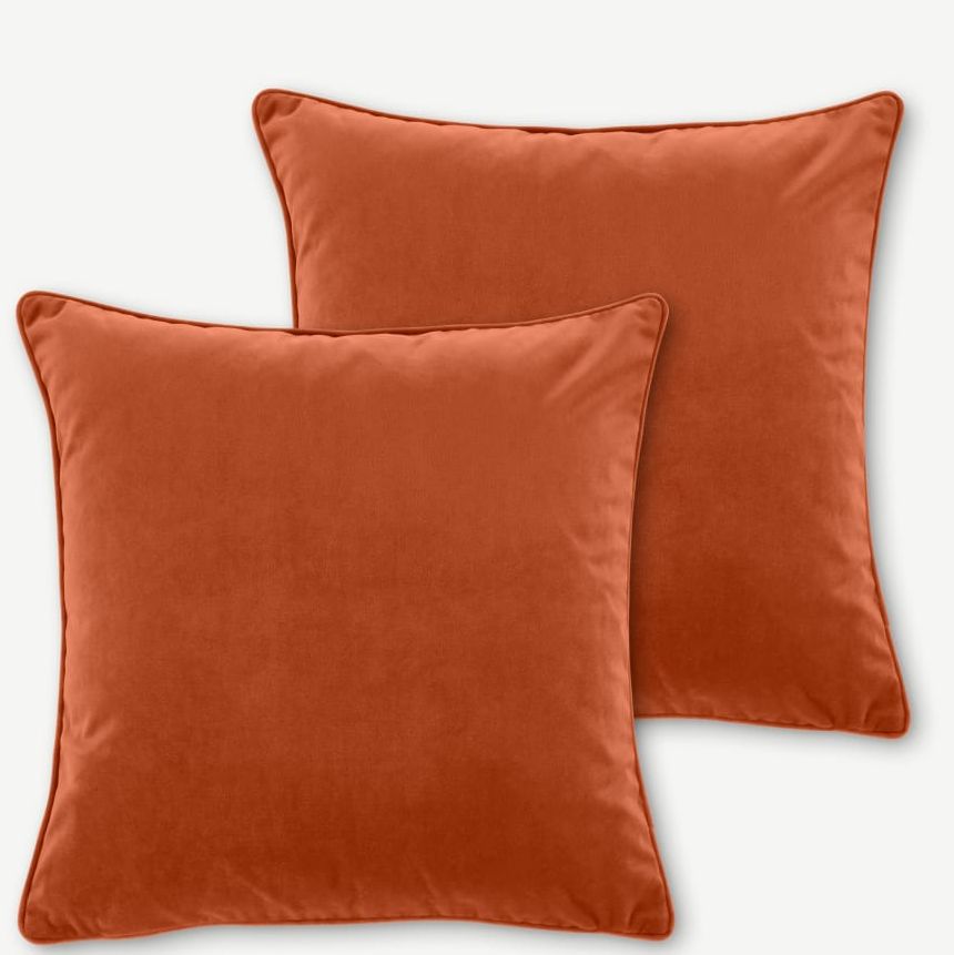 Julius Set of 2 Velvet Cushions, 45 x 45cm, Burnt Orange