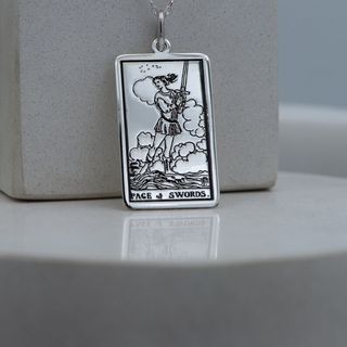 Page of Swords Tarot Card Necklace