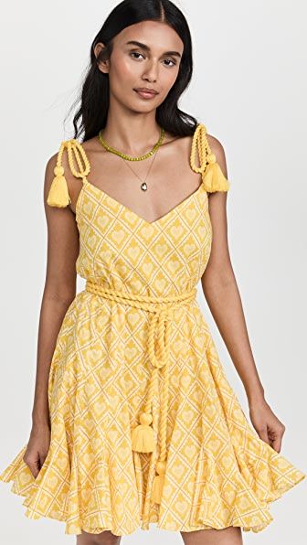 黃色印花短洋裝