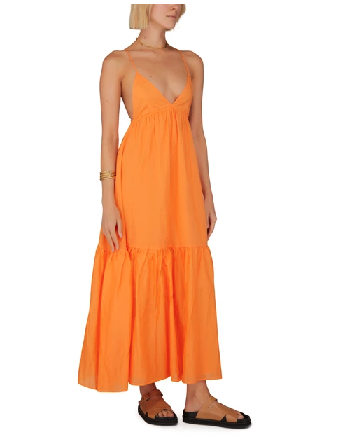  橘色長洋裝