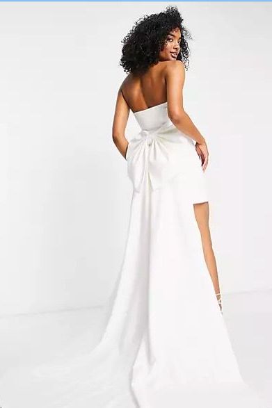 2K Forever New Bridal strapless bow back train mini dress in ivory