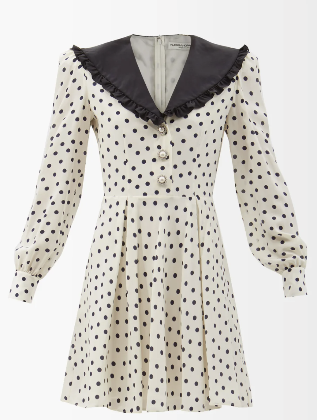 Chelsea-Collar Polka-Dot Silk-Crepe Mini Dress
