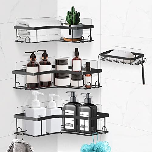 Corner Shower Caddy with Hooks and Soap Dish