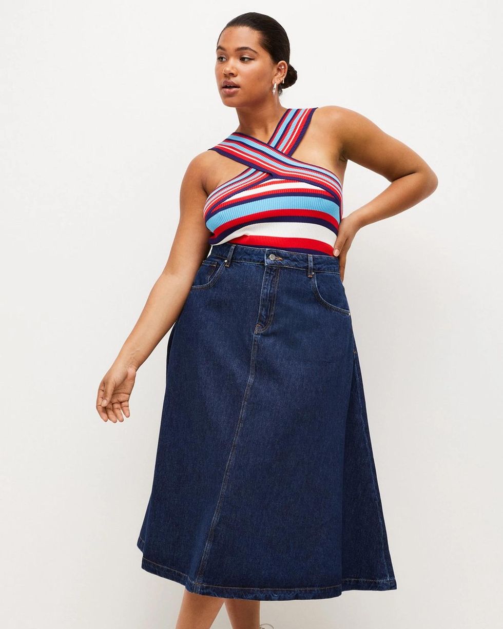 Karen Millen Plus Size Denim Midi Skirt