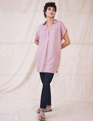 Pure Linen Collared Short Sleeve Tunic