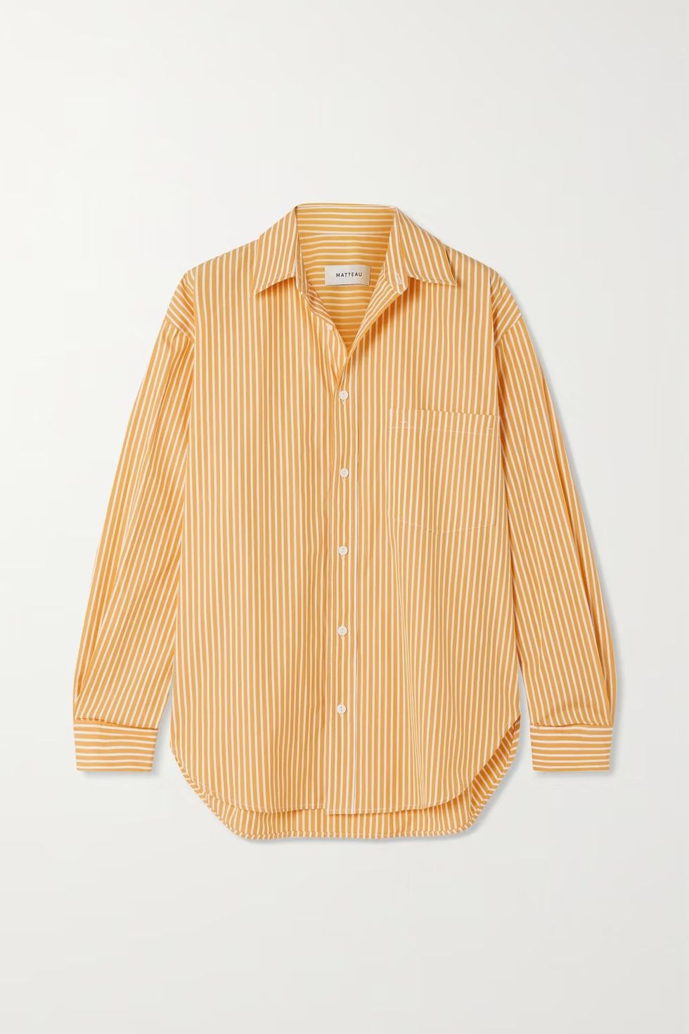 夏天寬鬆襯衫推薦：Matteau橘色條紋棉質襯衫