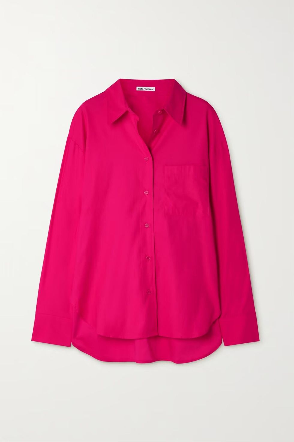 夏天寬鬆襯衫推薦：Reformation桃紅色棉質襯衫