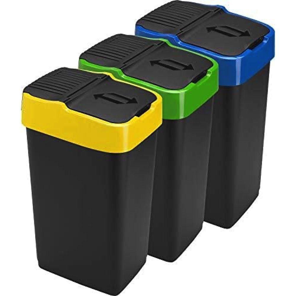 White KrysGo 20 Litre Large Stackable Recycling Sorting Colour Coded Plastic Bin with Hinged Lid 