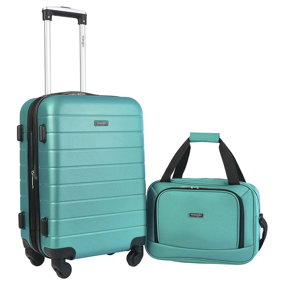 2-piece Wrangler Green Luggage set with USB port and cup holders