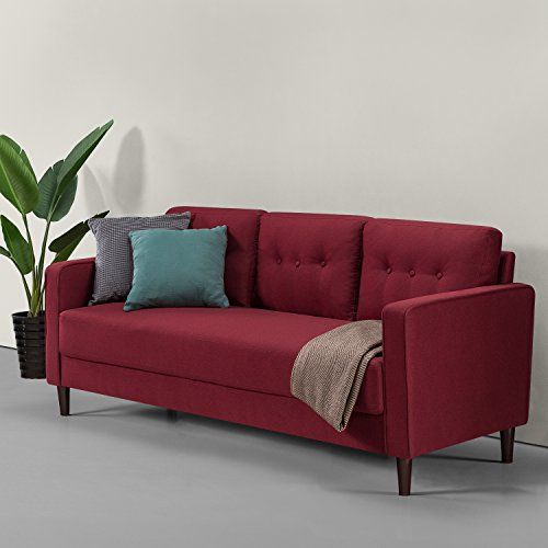 Sofa estilo mid-century en rojo rubí