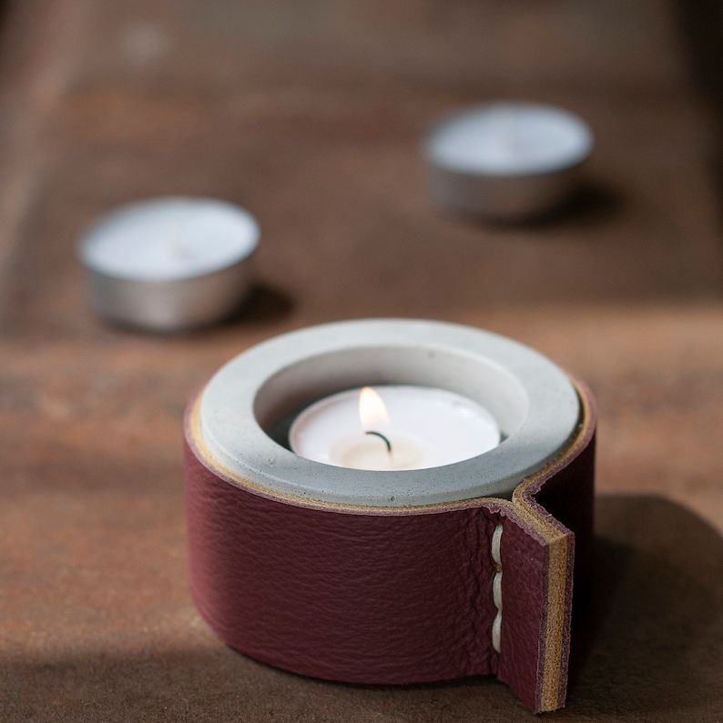 Leather Wrapped Concrete Tealight Holder