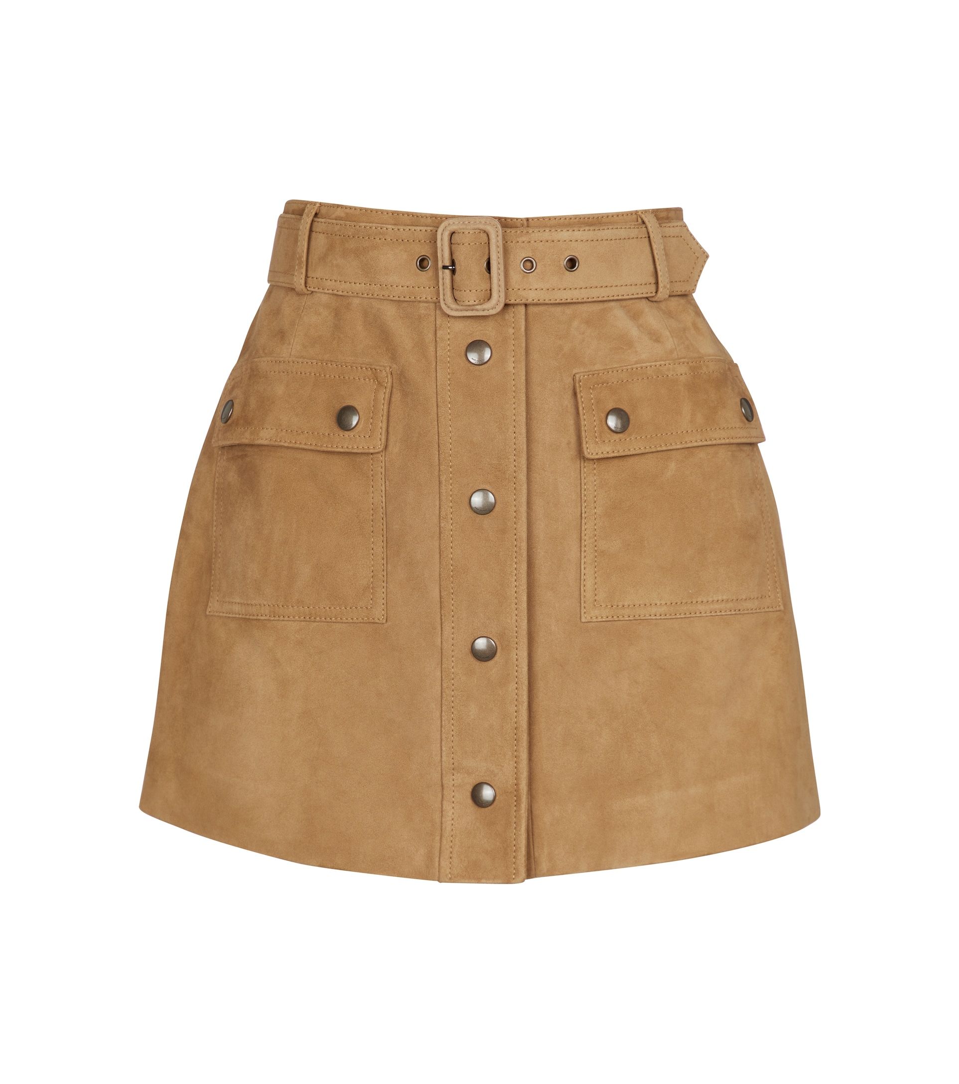 High-Rise Belted Suede Miniskirt