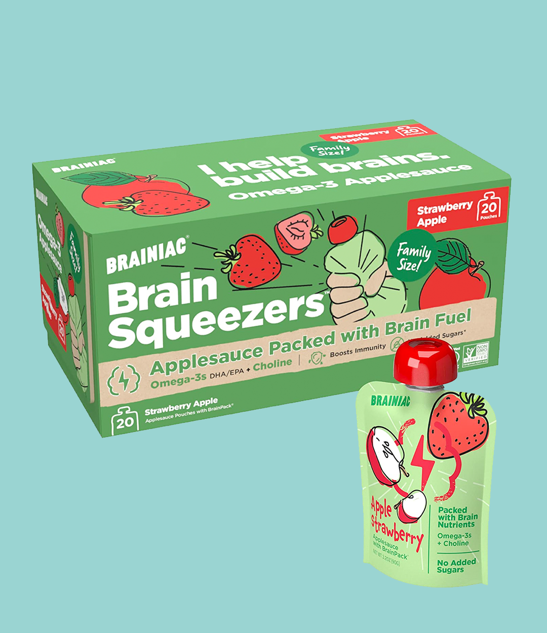 Brain Squeezers Applesauce, Apple Strawberry