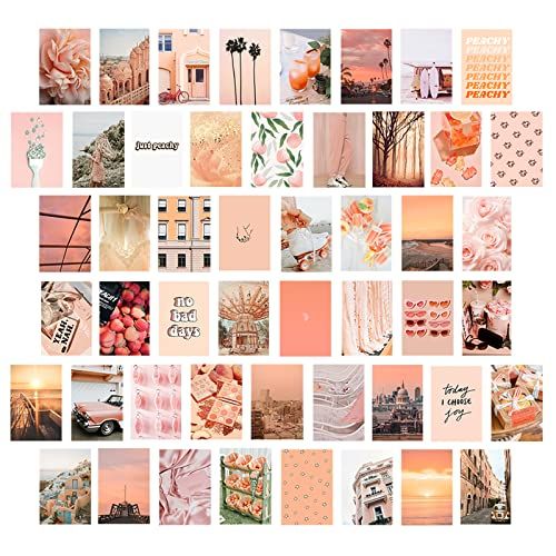 Peach Pink Wall Collage Kit Aesthetic Pictures, 50 Set 4x6 Inch