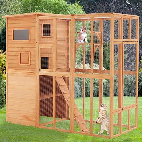 GTQuality Outdoor Cat House Wooden Enclosure