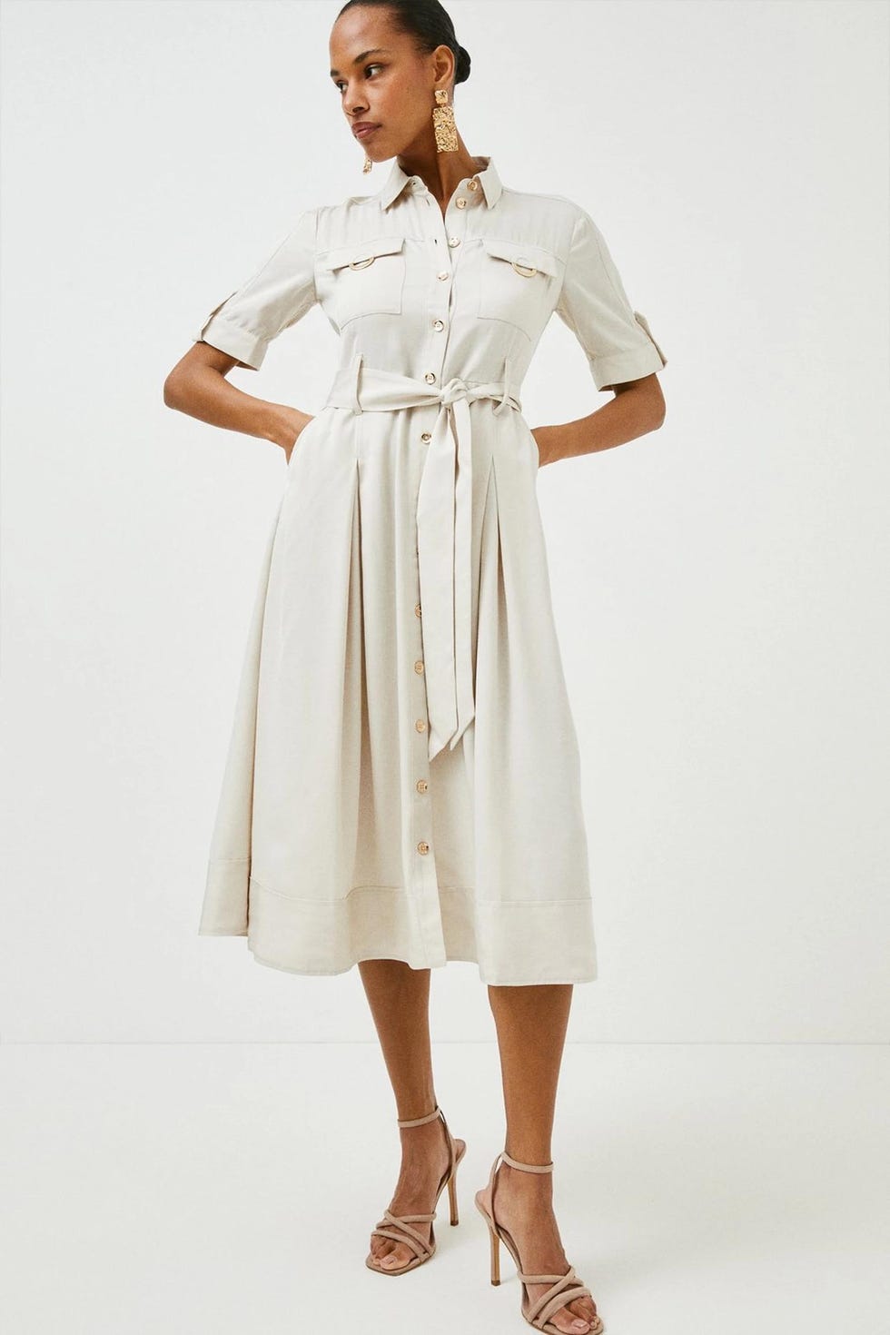Linen Viscose Woven Midi Shirt Dress