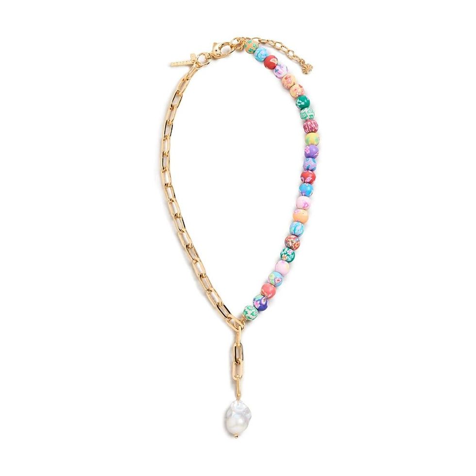 Beaded Pearl Lariat Necklace