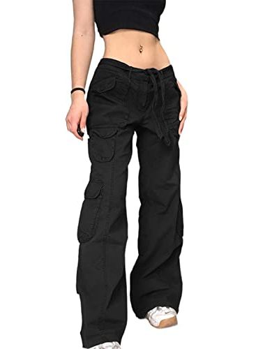 Women's High Waist Cargo Jeans Flap Pocket Baggy Cargo Pants Y2K Wide Leg Denim  Jeans Straight Casual Loose Trousers-XS Beige. at  Women's Jeans store