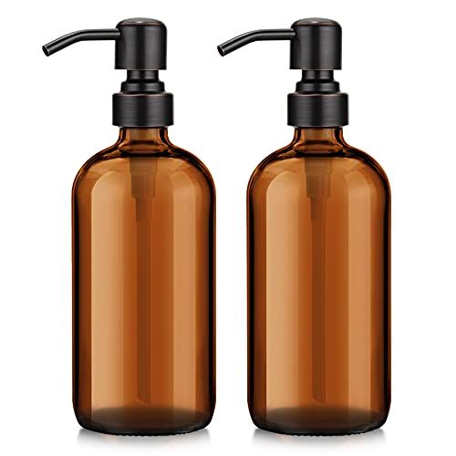 Amber Glass Soap Dispenser, 2-Pack