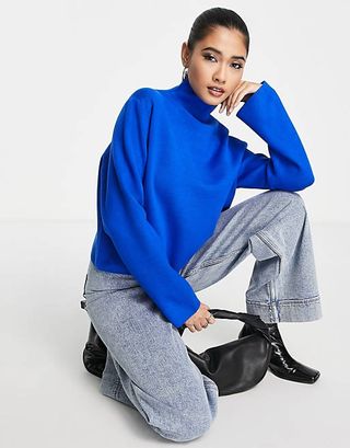 High Neck Sweater in Bright Blue